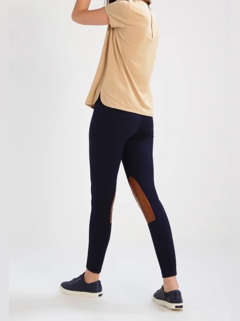 Polo Ralph Lauren Size L Skinny Riding Leggings with Sheep Leather - Navy/Brown - Picture 3 of 11